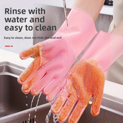 1 Pair Multi Purpose washing gloves pair with scrubbing for dish-fruit-car washing silicon magic