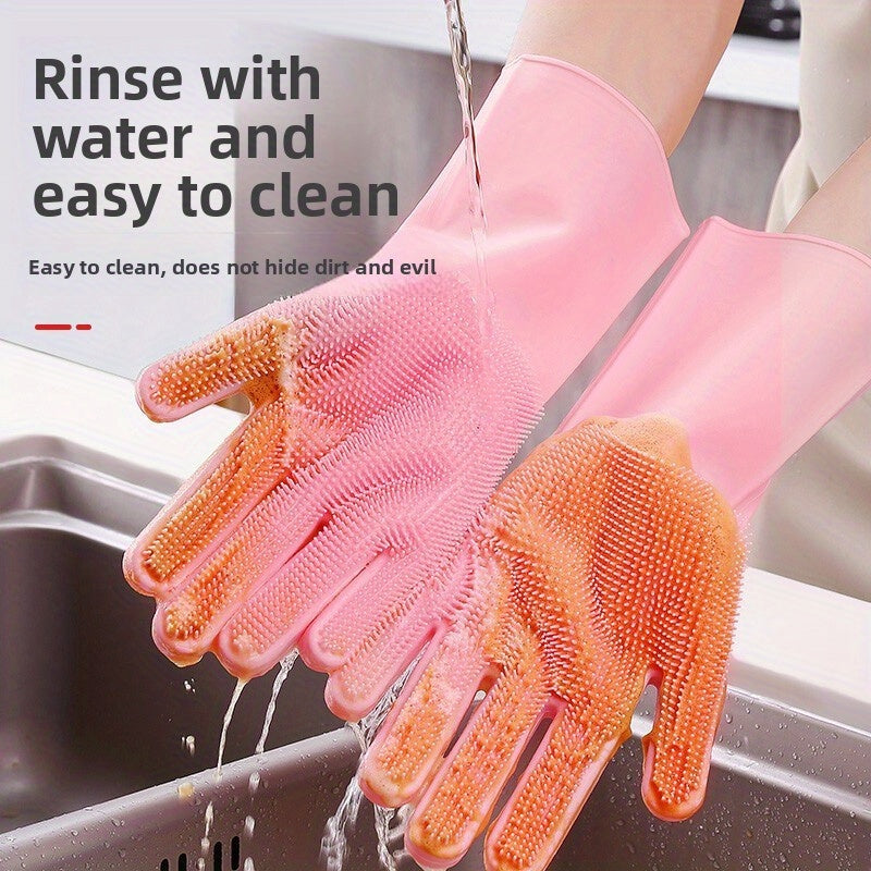 Magic Reusable Silicone Gloves with Wash Scrubber, Heat Resistant, for Cleaning, Household, Dish Washing, Washing the Car