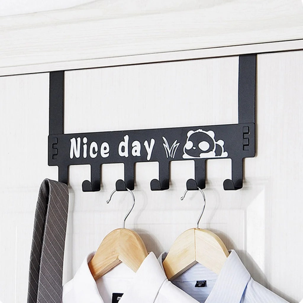 Over Door Hook Hanger,Metal Towel Rack Behind Door Organizer with 6 Hook for Bathroom , Black Multi-functional Holder for Coat Bag