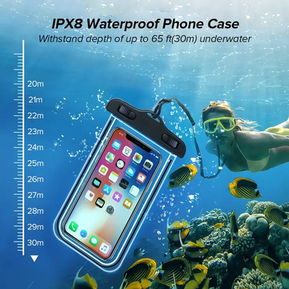 Waterproof Phone Pouch with a Strap, Made of Transparent Plastic. Designed for Activities Like Sports, Cycling, Beach Outings, Cruises, Water Parks, Surfing, Diving, And Travel