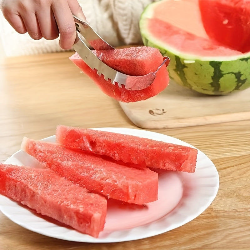 1 Watermelon Slicer, Stainless Steel Watermelon Chunk Slicer Fast Safe Watermelon Knife, Fast Safe Watermelon Cutter - Stainless Steel Fruit Salad And Melon Cube Cutter - Kitchen Gadgets And Additions