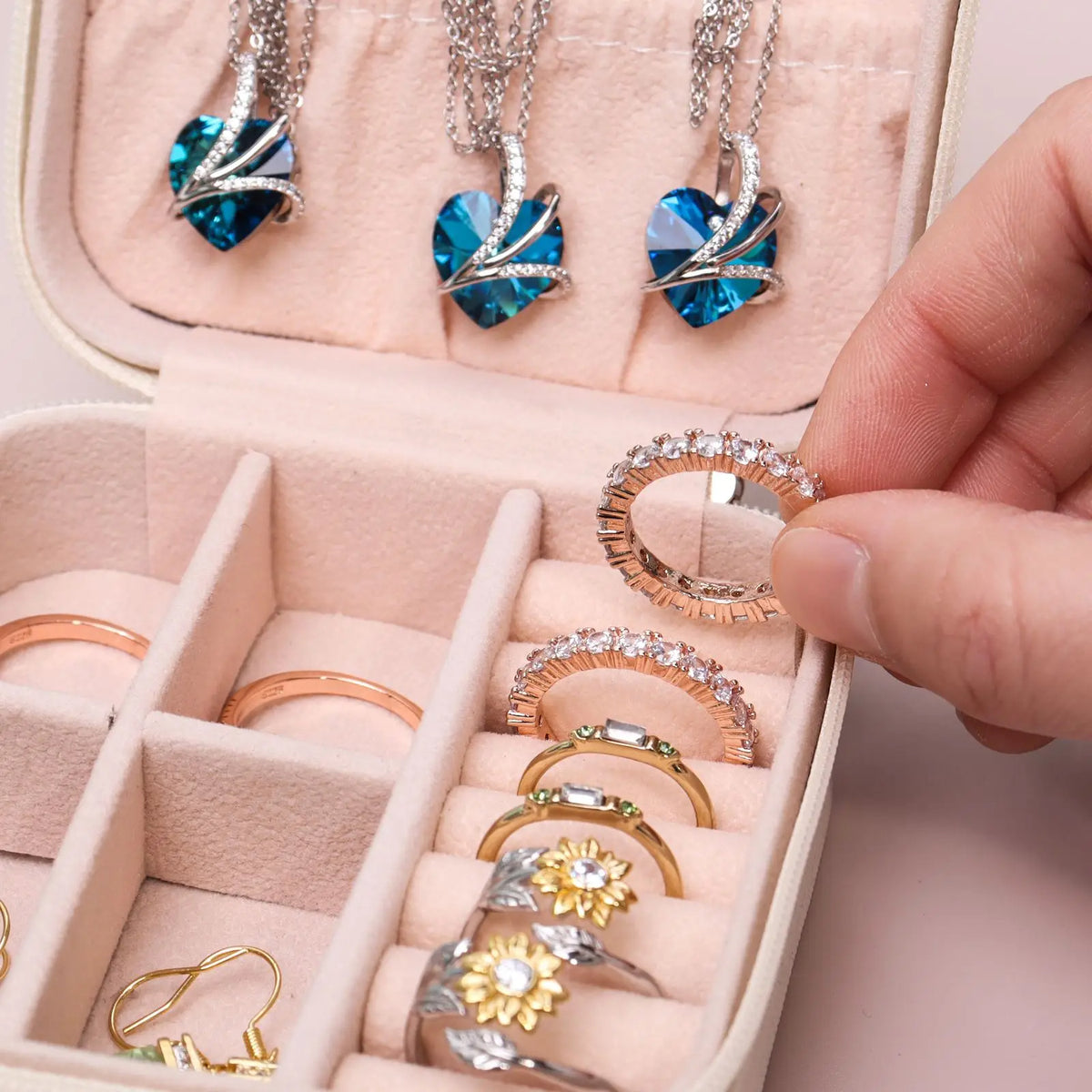 Mini Jewelry Organizer Display Travel Jewelry Zipper Case Boxes Earrings Necklace Ring Portable Jewelry Box Leather Storage