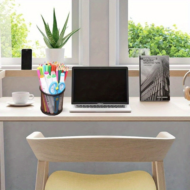 Round Makeup Brush Pen Holder Middle School Student Nice Metal Organizer Office Desk Accessory