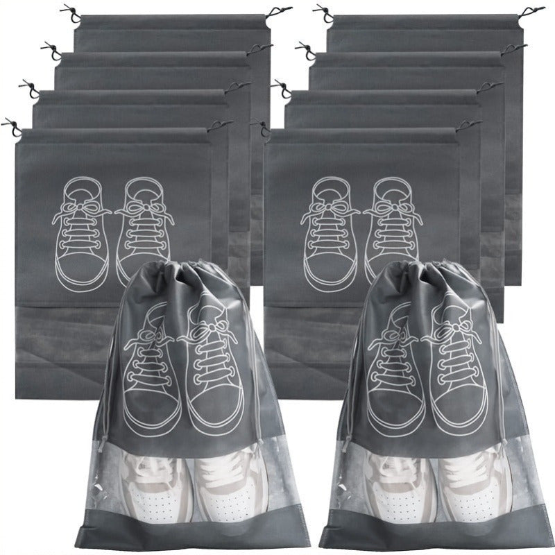 Lightweight Dustproof Grey Travel Shoe Bag with Drawstring Closure - Hand Washable Non-Woven Storage Bag, Suitable for Organizing And Cleaning Shoes