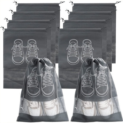 Lightweight Dustproof Grey Travel Shoe Bag with Drawstring Closure - Hand Washable Non-Woven Storage Bag, Suitable for Organizing And Cleaning Shoes
