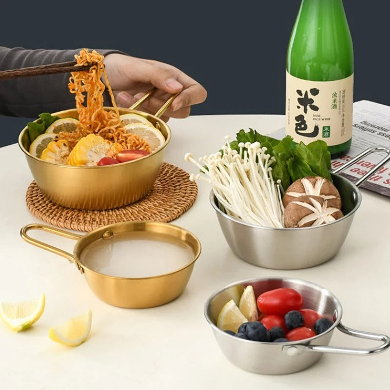 golden sauce pan 14 cm Round Rice Wine Bowl with Handle 304 Stainless Steel Household Food Sauce Bowls Cups Tableware Dinnerware Kitchen Utensils
