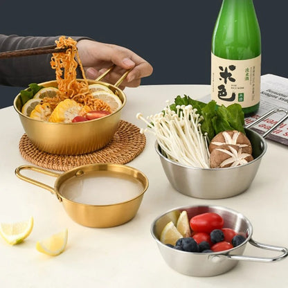 golden sauce pan 14 cm Round Rice Wine Bowl with Handle 304 Stainless Steel Household Food Sauce Bowls Cups Tableware Dinnerware Kitchen Utensils