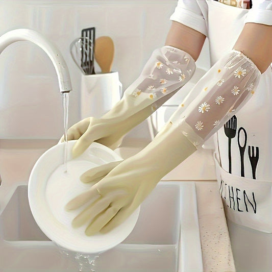 Long Latex Gloves Dishwashing Cleaning velvet Gloves Kitchen Waterproof Durable Rubber Clean Tool Interior Plush Silicone Glove