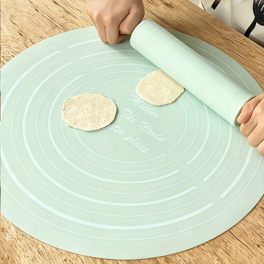 2pcs Silicone Baking Set | Healthy Non-Toxic, Rolling Mat + Rolling Pin, Special for Kneading & Rolling, Non-Slip, Non-Stick, Heat-Resistant, Easy to Store