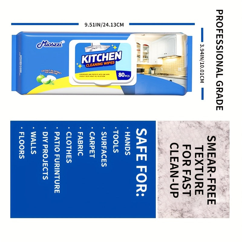 Pack of 80 Multi-Surface Kitchen Cleaning Wipes For Party Preparation, Barbecue, Outdoor RV, Degreasing, Heavy Duty Oil Removal, Granite, Wood, Floor Refrigerator, Grills, Stoves, Knives, Tongs Safe, Paper Towel
