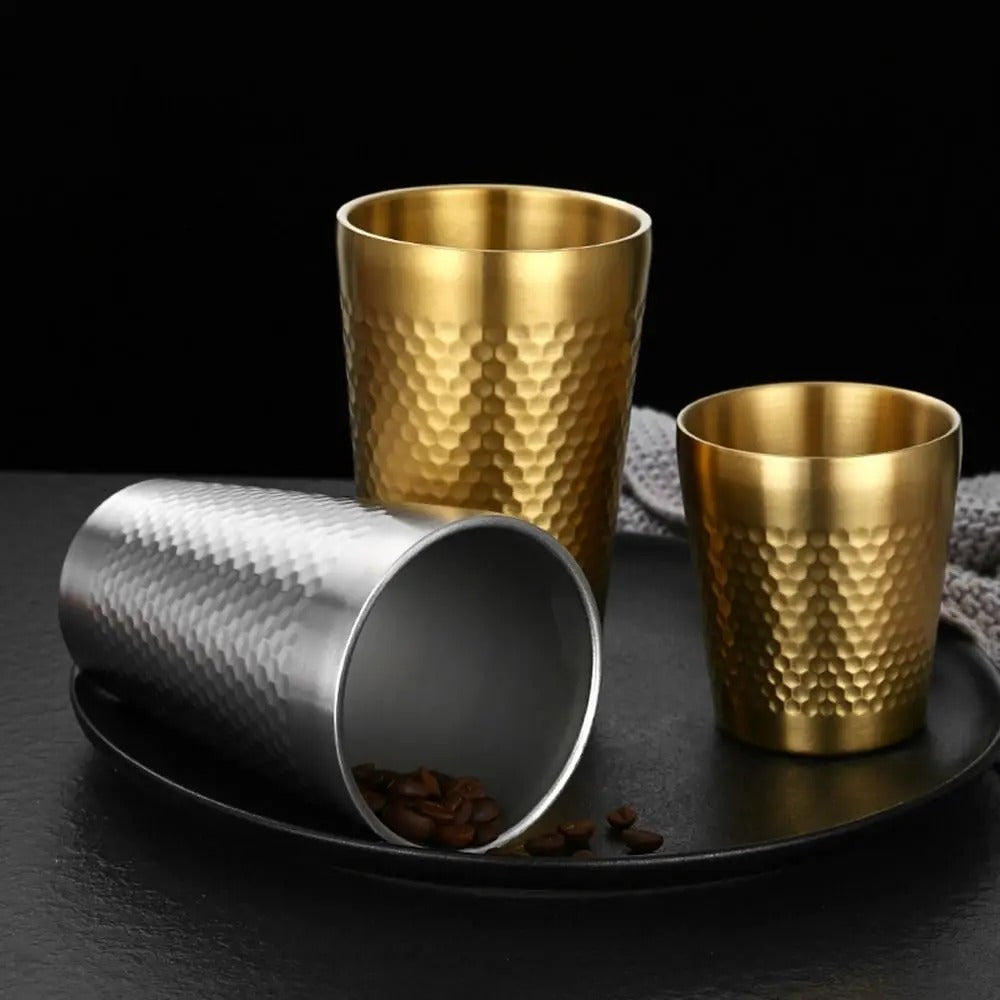 Stainless Steel Cold Water Drinks Cup Hammered Texture Double-Wall  Anti-fall Cups Milk Mugs For Kitchen Drinkware