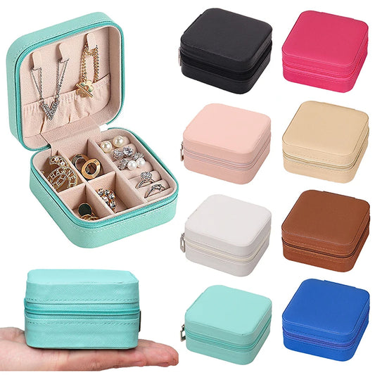 Mini Jewelry Organizer Display Travel Jewelry Zipper Case Boxes Earrings Necklace Ring Portable Jewelry Box Leather Storage