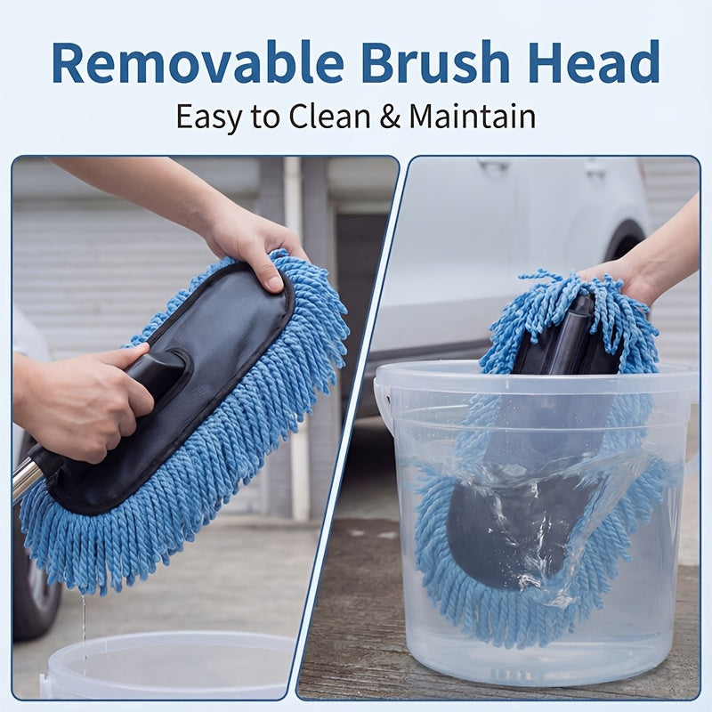 Car Specific Cleaning Brush with Extendable Handle, Thick Soft Bristles & Sponge Grip, Scratch-Free for Auto, Home, Yard & Glass Cleaning