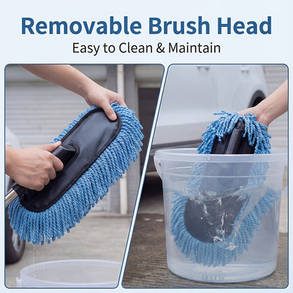Car Specific Cleaning Brush with Extendable Handle, Thick Soft Bristles & Sponge Grip, Scratch-Free for Auto, Home, Yard & Glass Cleaning