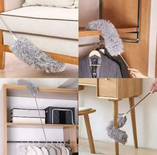 Flexible Grey Mop with Long Rod for Cleaning Hard-to-Reach Areas - Adjustable And Flexible Microfiber Duster - Washable, Reusable Cleaning Tool for High Ceilings, Furniture, And Cars. A Duster for Cleaning., Dusting Furniture, Household Dusting, Lightweig