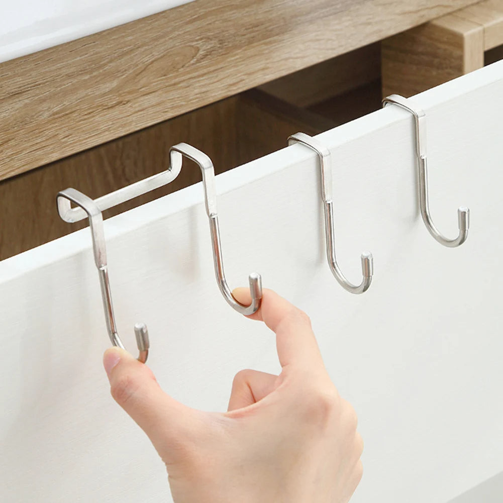 Door Hanger Hook Stainless Steel Double S-Shaped Storage Hook For Bathroom Kitchen Wall Door Organizer Wall Mounted Hooks