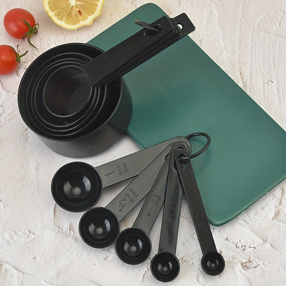 10pcs Black Plastic Measuring Spoons Cups Measuring Set Tools For Baking Coffee