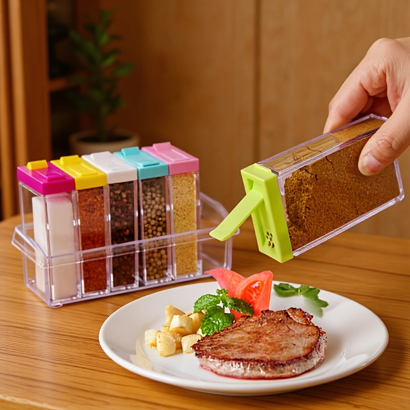 6 Piece/Set Transparent Plastic Masala Spice Jars Set for Kitchen, Condiment Box, Acrylic Seasoning Storage Box