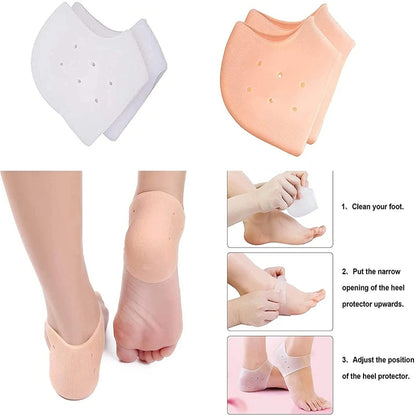 2Pcs Silicone Feet Care Socks Moisturizing Gel Heel Thin Socks with Hole Cracked Foot Skin Care Protectors Lace Heel Cover
