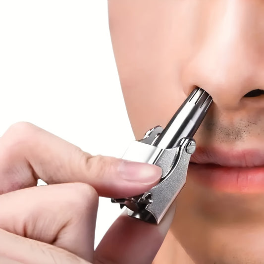 Manual Nose & Ear Hair Trimmer - Stainless Steel Portable Grooming Tool, Waterproof Design with Brush, No Batteries Needed for Men & Women, Professional Hygiene Care, Nose Hair Trimmer