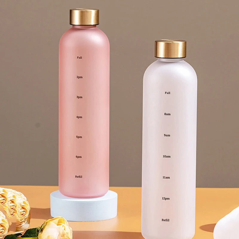 1L Water Bottle With Time Marker 32 OZ Fitness Sports Outdoor Travel Portable Leakproof Drinkware BPA Free Drink Bottles