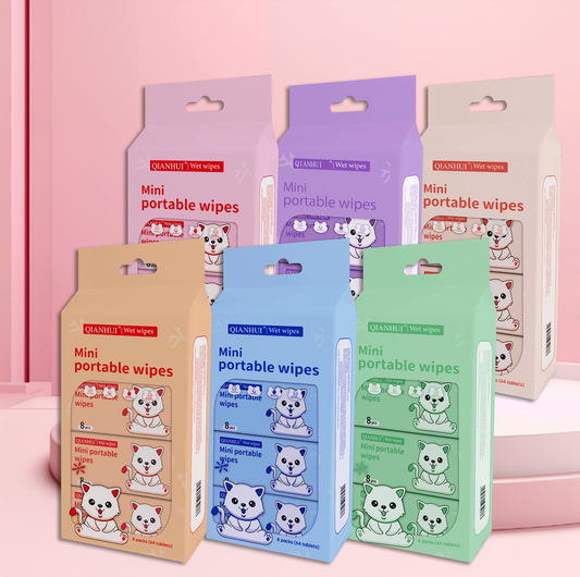 Mini 8PCS Pack Eco Wet Wipes Biodegradable Plant Fiber for Face Hands & Surface Cleaning Travel & Household Use