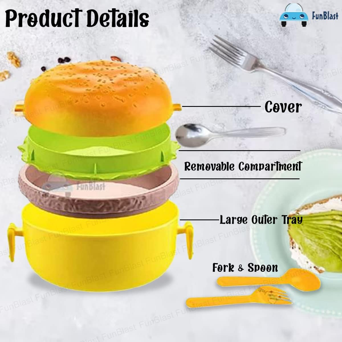 Burger Shape Lunch Box for Kids - Lunch Box for Kids, Tiffin Box, Lunch Box Leak Proof Plastic Lunch Box, Lunch Box with