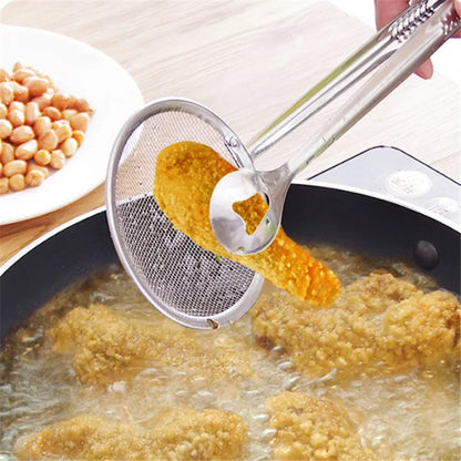 Household Stainless Steel Food Clip Snack Fryer Strainer Fried Tong Mesh Oil Strainer Colander Filter Oil Kitchen Cooking Tools