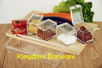 4 Piece Acrylic Seasoning Box - Storage Container Condiment Jars -Kitchen Tools Bar Accessories