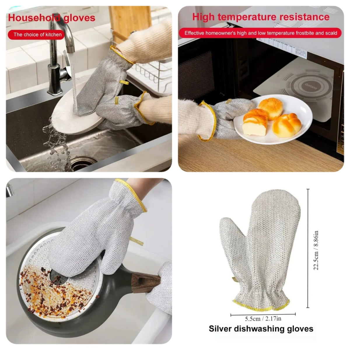 2 pcs pair Silver Dishwashing Gloves