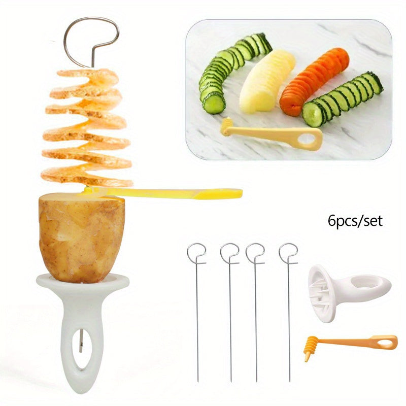1pcs Stainless Steel Potato Slicer Set, Manual Cyclone Rotating Vegetable Cutter, Non-Sparking/Magnesium Rod, Plastic Handle, BBQ And Camping Kitchen, Father'S Day, Colorful Wedding Season