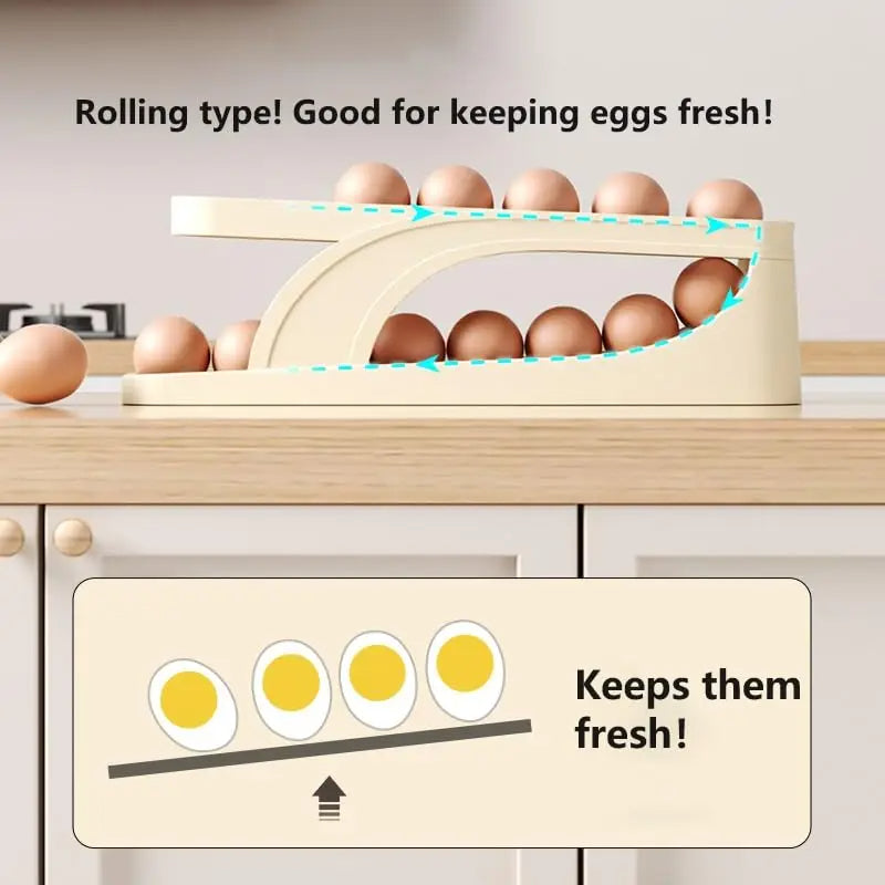 Automatic Scrolling Egg Rack Holder Storage Box Egg Basket Container Organizer Rolldown Refrigerator Egg Dispenser For Kitchen