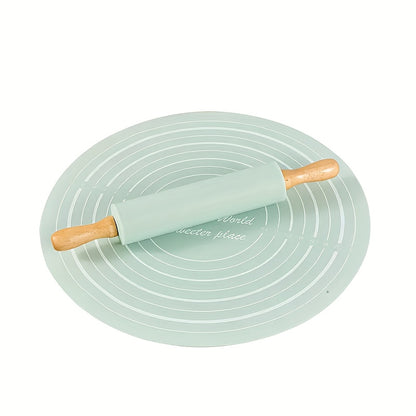 2pcs Silicone Baking Set | Healthy Non-Toxic, Rolling Mat + Rolling Pin, Special for Kneading & Rolling, Non-Slip, Non-Stick, Heat-Resistant, Easy to Store