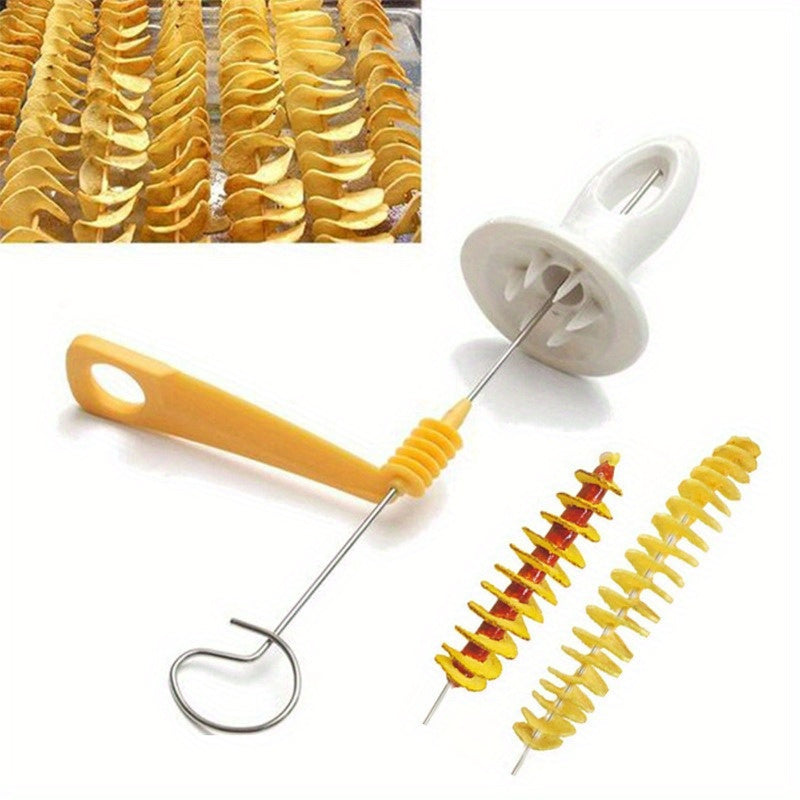 1pcs Stainless Steel Potato Slicer Set, Manual Cyclone Rotating Vegetable Cutter, Non-Sparking/Magnesium Rod, Plastic Handle, BBQ And Camping Kitchen, Father'S Day, Colorful Wedding Season
