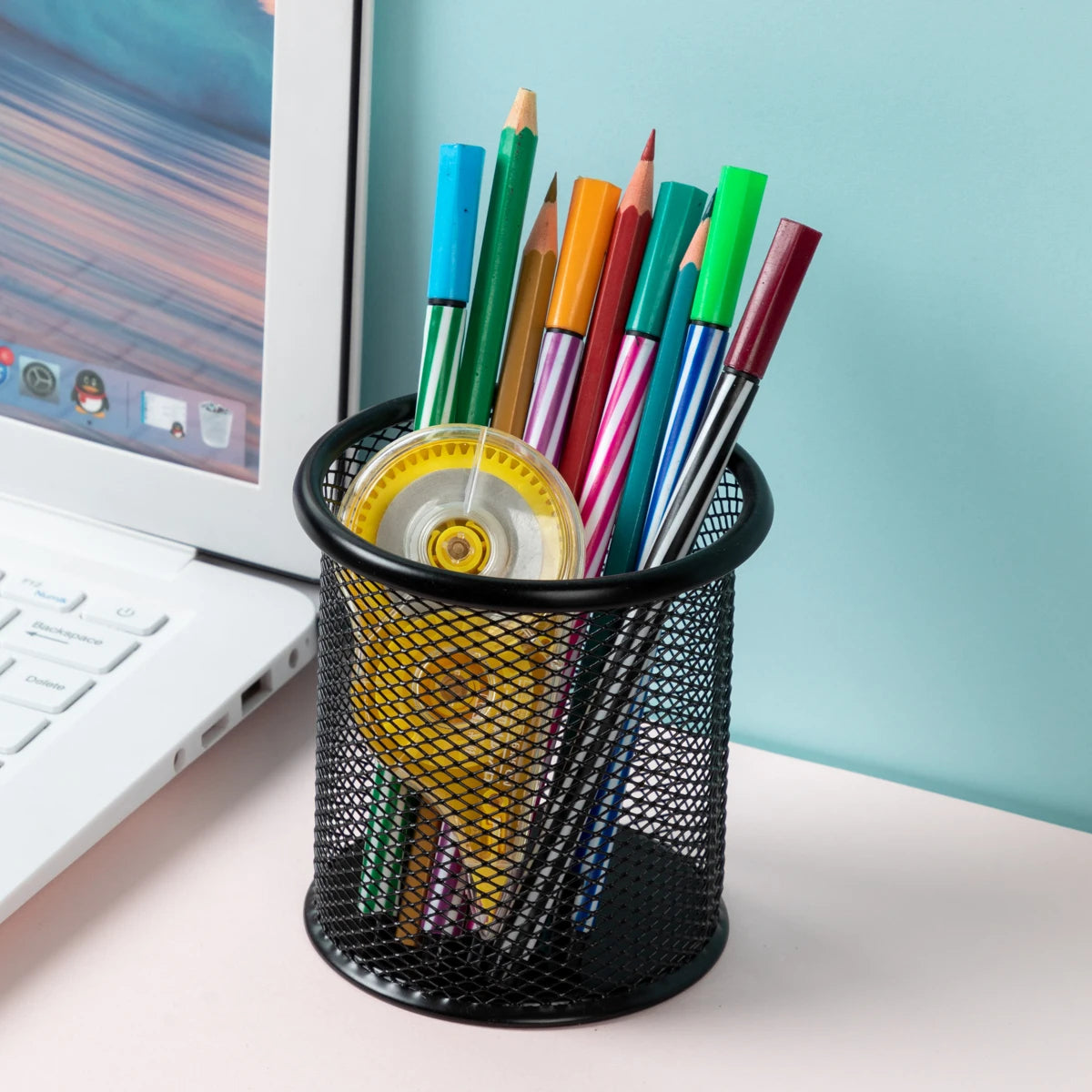 Round Makeup Brush Pen Holder Middle School Student Nice Metal Organizer Office Desk Accessory