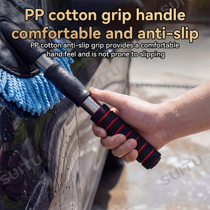 Car Specific Cleaning Brush with Extendable Handle, Thick Soft Bristles & Sponge Grip, Scratch-Free for Auto, Home, Yard & Glass Cleaning