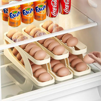 Automatic Scrolling Egg Rack Holder Storage Box Egg Basket Container Organizer Rolldown Refrigerator Egg Dispenser For Kitchen