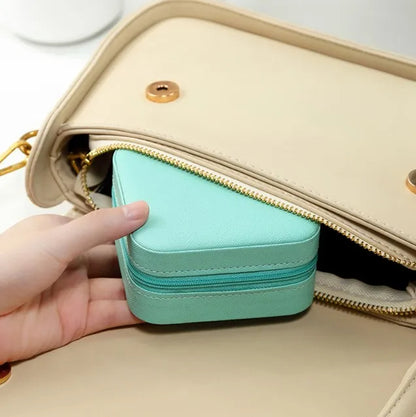 Mini Jewelry Organizer Display Travel Jewelry Zipper Case Boxes Earrings Necklace Ring Portable Jewelry Box Leather Storage
