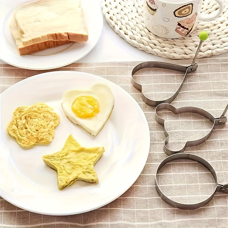 4pcs Heavy-Duty Stainless Steel Egg Molds Set with Heart, Star, Flower & Round Shapes - Non-Stick Baking Molds for Induction-Safe Omelets, Frittatas, Cakes, Pastries - Easy-Clean Egg Shapes for