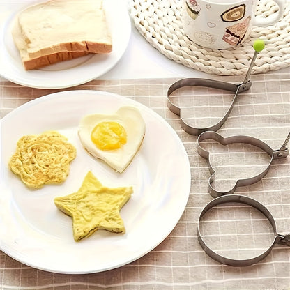 4pcs Heavy-Duty Stainless Steel Egg Molds Set with Heart, Star, Flower & Round Shapes - Non-Stick Baking Molds for Induction-Safe Omelets, Frittatas, Cakes, Pastries - Easy-Clean Egg Shapes for