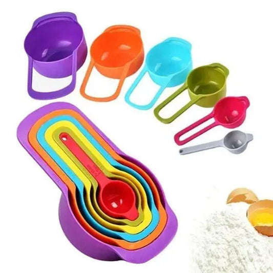 6 Pcs - Measuring Cups & Spoon Set - Multi Measure - Multicolor
