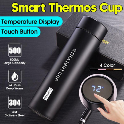 Hot and Cold water bottle with LED Temperature Display, Stainless Steel Insulated Vacuum Flask Thermos SMART Digital Mug 500ML, Temperature Display Sports Drink Flasks