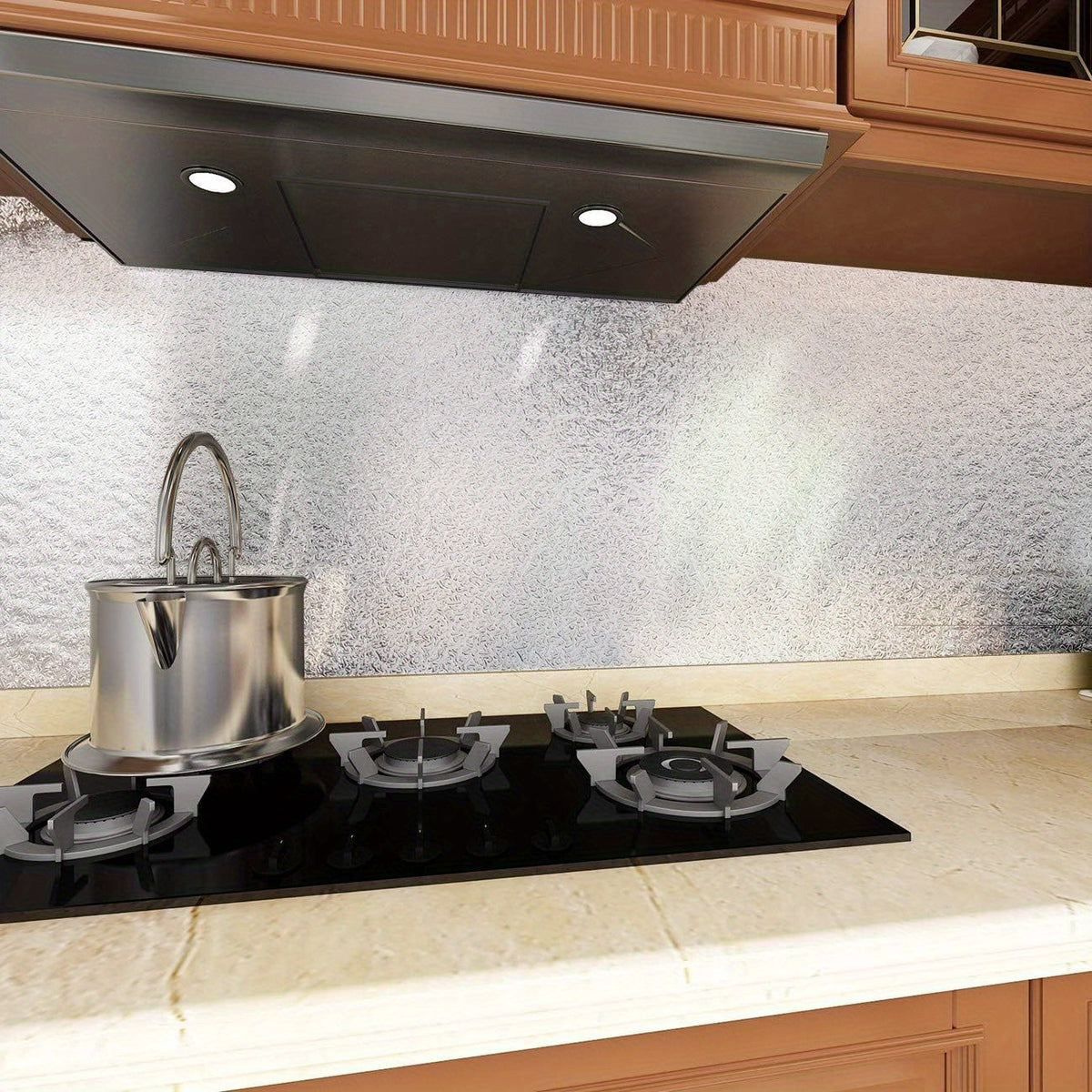 Self Adhesive Aluminium Foil Sticker Roll, Oil Proof Waterproof Aluminium Sheet DIY Wallpaper, Heat Resistant Backsplash Aluminium Sticker for Home, Kitchen, Stove, Cabinet, Wall, Drawers, and Furniture