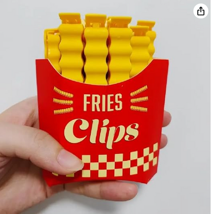 5 PCS Of Food Seal Clip Cartoon yallow fries chips Shaped Moisture Proof Food Preservation Seal Clip Food Seal Refrigerator  Cute Fries Shape Sealing Clips with Wall Magnetic Holder