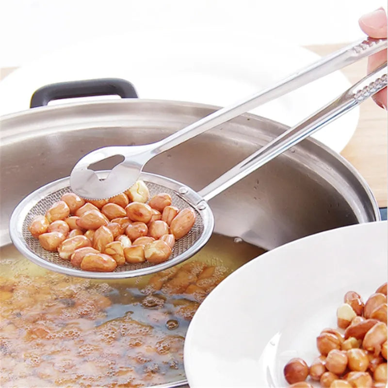 Household Stainless Steel Food Clip Snack Fryer Strainer Fried Tong Mesh Oil Strainer Colander Filter Oil Kitchen Cooking Tools