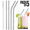 Pack of 5 Stainless Steel Metal Straws with Cleaning Brush, Reusable, Food-Grade, Polished Finish, Perfect for Eid, Parties , Picnic , Thanksgiving, Mother'S Day