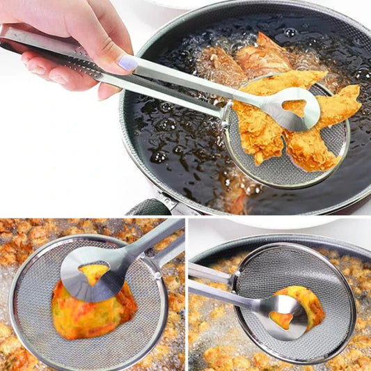 Household Stainless Steel Food Clip Snack Fryer Strainer Fried Tong Mesh Oil Strainer Colander Filter Oil Kitchen Cooking Tools