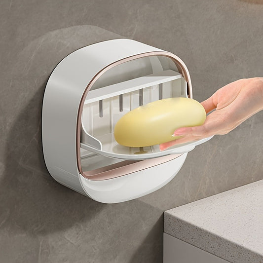 A Soap Holder, a Wall-mounted Soap Dish That Requires No Drilling, a High-quality Soap Container with a Lid, Suitable for Bathroom Use, Including a Soap Dish, as a Decorative Item for Home and Bathroom