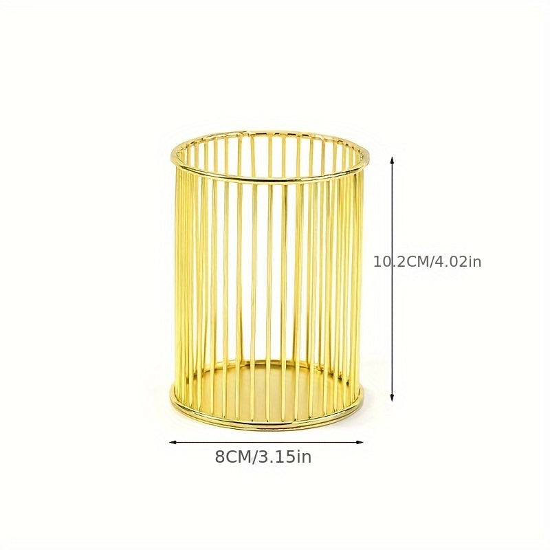 Elegant Golden Round Pen Holder - Multi-Functional Desk Organizer for Office, School Supplies & Accessories