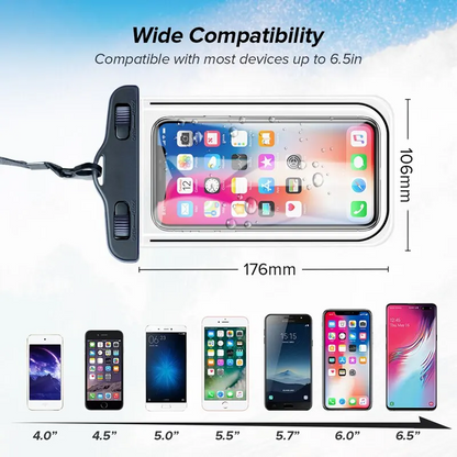 Waterproof Phone Pouch with a Strap, Made of Transparent Plastic. Designed for Activities Like Sports, Cycling, Beach Outings, Cruises, Water Parks, Surfing, Diving, And Travel